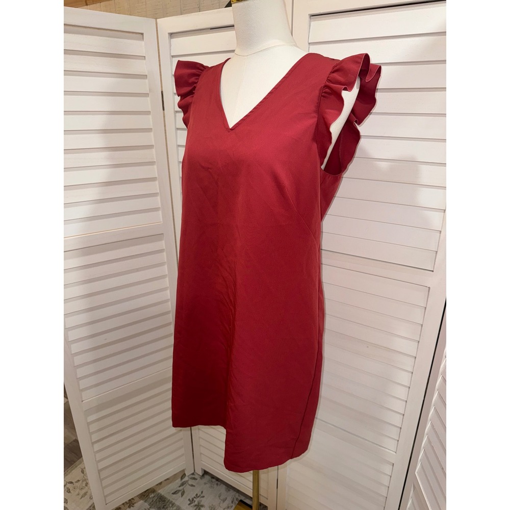 Loft Shift Dress Women Red Ruffle Cap Sleeve V-Neck Size 8 - Picture 4 of 7